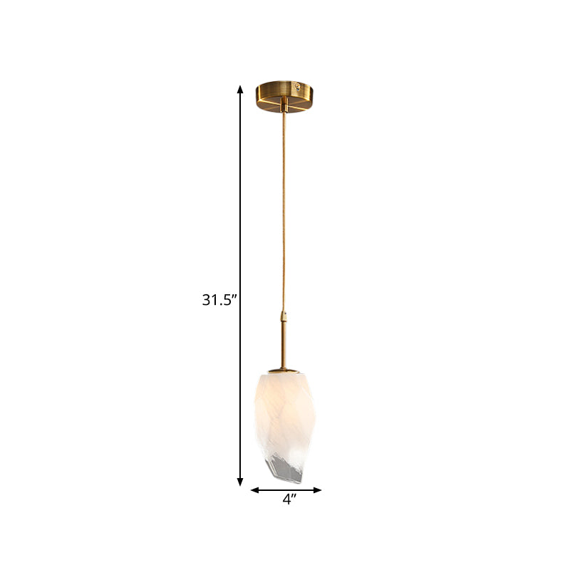 Rock Shape Hanging Light Simplicity Frosted White Glass 1 Head Brass Ceiling Pendant over Dining Table Clearhalo 'Ceiling Lights' 'Glass shade' 'Glass' 'Modern Pendants' 'Modern' 'Pendant Lights' 'Pendants' Lighting' 786670