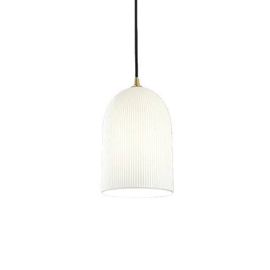 1 Bulb Bedroom Pendulum Light Minimalistic Black Hanging Pendant with Bell White Glass Lamp Shade Clearhalo 'Ceiling Lights' 'Glass shade' 'Glass' 'Modern Pendants' 'Modern' 'Pendant Lights' 'Pendants' Lighting' 786673