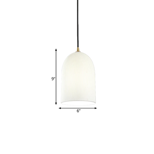 1 Bulb Bedroom Pendulum Light Minimalistic Black Hanging Pendant with Bell White Glass Lamp Shade Clearhalo 'Ceiling Lights' 'Glass shade' 'Glass' 'Modern Pendants' 'Modern' 'Pendant Lights' 'Pendants' Lighting' 786674