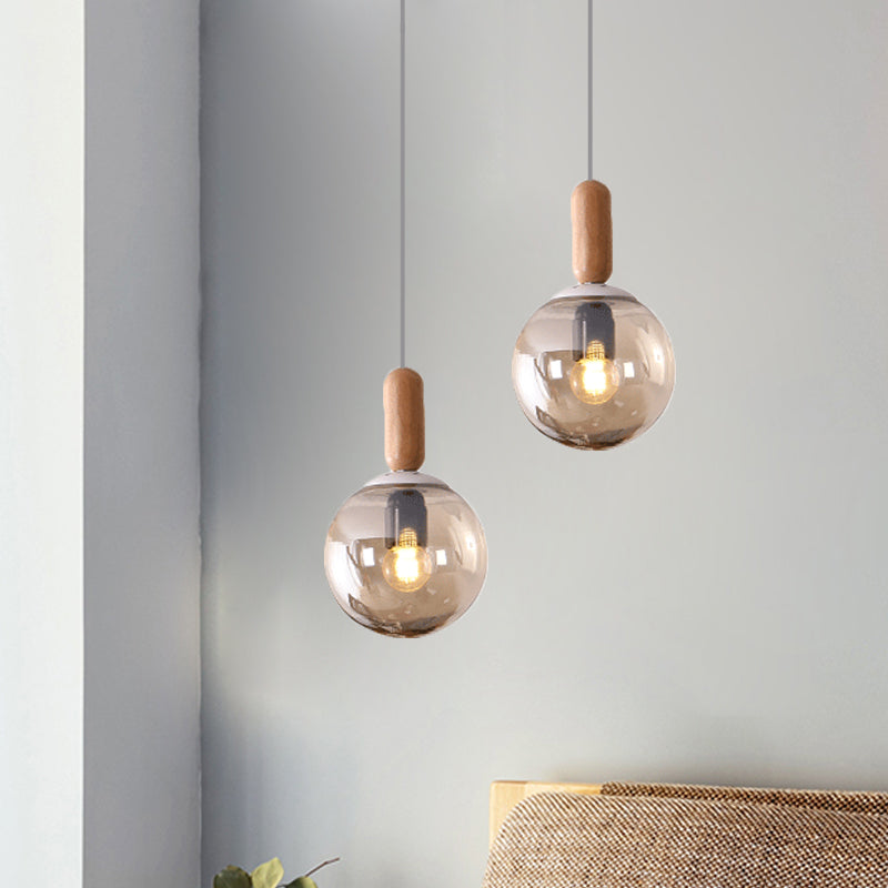 Sphere Kitchen Pendant Lighting White/Cognac Glass 1 Light Minimalist Hanging Lamp with Capsule Wood Grip Clearhalo 'Ceiling Lights' 'Glass shade' 'Glass' 'Modern Pendants' 'Modern' 'Pendant Lights' 'Pendants' Lighting' 786700