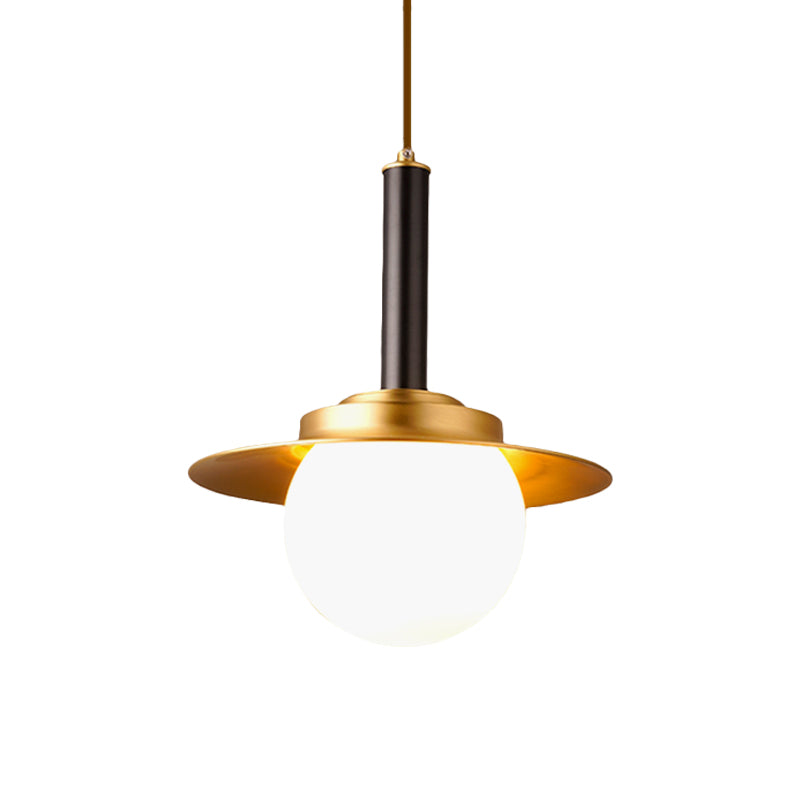 Metal Cap Pendant Light Fixture Post-Modern 1 Head Brass Hanging Lamp Kit with Bottom Ball Glass Shade Clearhalo 'Ceiling Lights' 'Glass shade' 'Glass' 'Modern Pendants' 'Modern' 'Pendant Lights' 'Pendants' Lighting' 786717