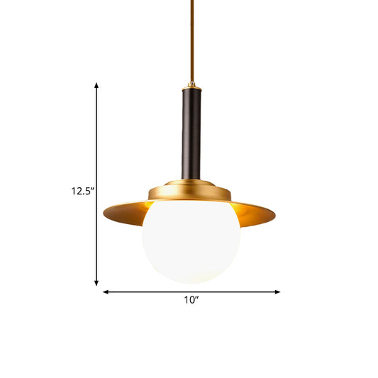 Metal Cap Pendant Light Fixture Post-Modern 1 Head Brass Hanging Lamp Kit with Bottom Ball Glass Shade Clearhalo 'Ceiling Lights' 'Glass shade' 'Glass' 'Modern Pendants' 'Modern' 'Pendant Lights' 'Pendants' Lighting' 786718