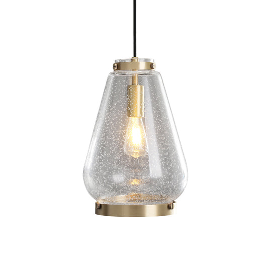 Simple Droplet Seeded Glass Pendant Light 1-Light Ceiling Suspension Lamp with Brass Rim for Bedroom Clearhalo 'Ceiling Lights' 'Glass shade' 'Glass' 'Island Lights' 'Modern Pendants' 'Modern' 'Pendant Lights' 'Pendants' Lighting' 786728