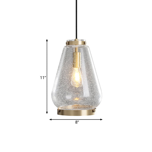 Simple Droplet Seeded Glass Pendant Light 1-Light Ceiling Suspension Lamp with Brass Rim for Bedroom Clearhalo 'Ceiling Lights' 'Glass shade' 'Glass' 'Island Lights' 'Modern Pendants' 'Modern' 'Pendant Lights' 'Pendants' Lighting' 786730