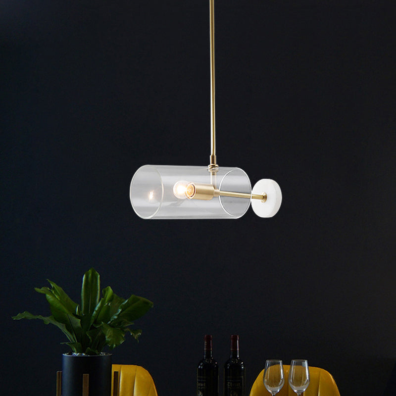 Single Dining Table Suspension Pendant Minimalism Brass Hanging Light with Cylinder Translucent Glass Shade Brass Clearhalo 'Ceiling Lights' 'Glass shade' 'Glass' 'Island Lights' 'Modern Pendants' 'Modern' 'Pendant Lights' 'Pendants' Lighting' 786731