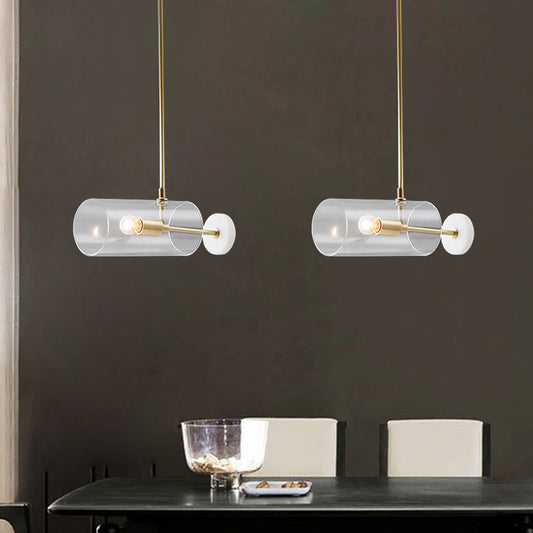 Single Dining Table Suspension Pendant Minimalism Brass Hanging Light with Cylinder Translucent Glass Shade Clearhalo 'Ceiling Lights' 'Glass shade' 'Glass' 'Island Lights' 'Modern Pendants' 'Modern' 'Pendant Lights' 'Pendants' Lighting' 786732