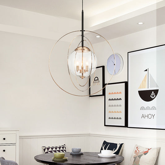 Rose Gold Circling Rings Hanging Pendant Postmodern 3-Bulb Transparent Glass Chandelier