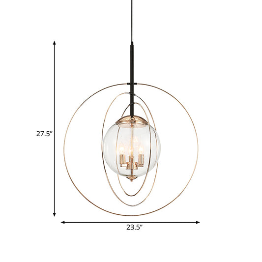 Rose Gold Circling Rings Hanging Pendant Postmodern 3-Bulb Transparent Glass Chandelier Clearhalo 'Ceiling Lights' 'Chandeliers' 'Modern Chandeliers' 'Modern' Lighting' 786758