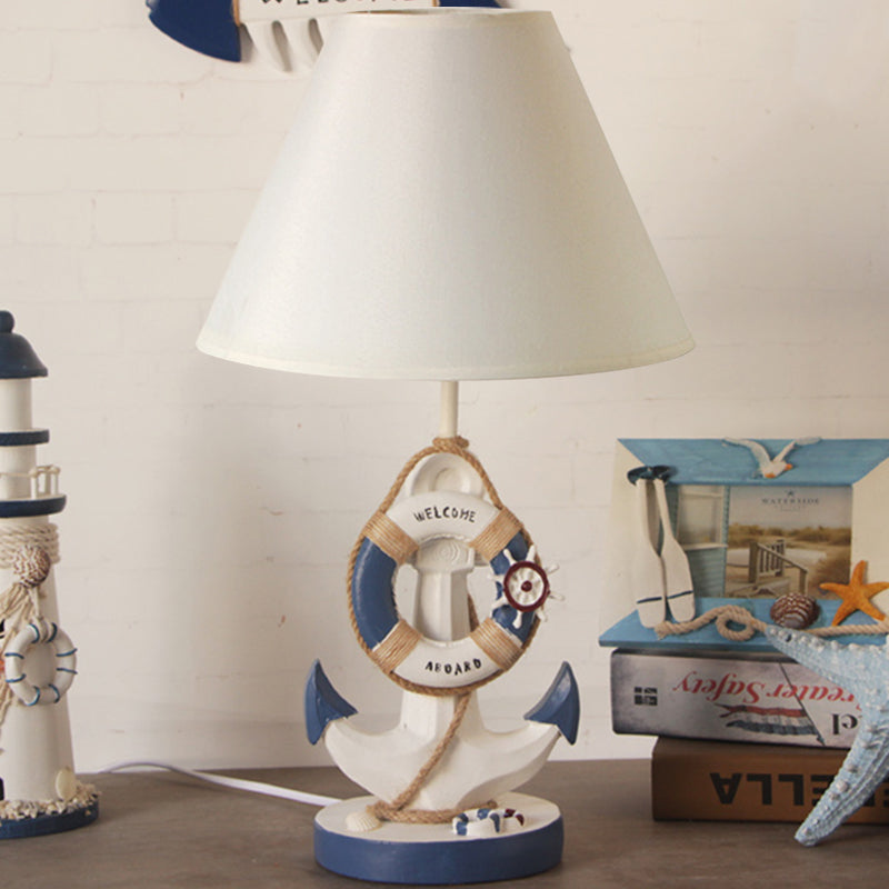 Light/Dark Blue Anchor Resin Nightstand Light Mediterranean 1-Bulb Fabric Night Table Lamp for Bedroom Dark Blue Clearhalo 'Lamps' 'Table Lamps' Lighting' 786759