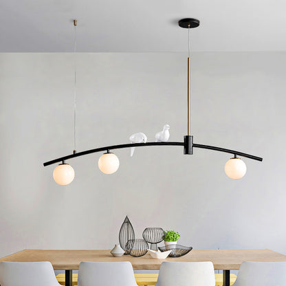 Mini Sphere Milk Glass Island Lamp Modern 3 Heads Black-Brass Suspension Pendant with Bird Decoration Black-Gold Clearhalo 'Ceiling Lights' 'Close To Ceiling Lights' 'Glass shade' 'Glass' 'Island Lights' Lighting' 786783