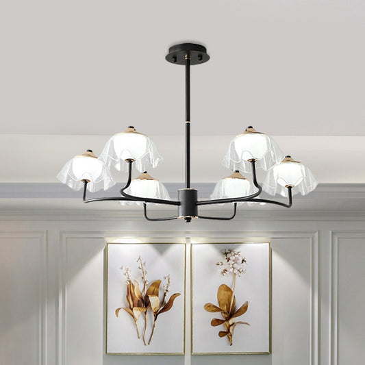 Floral Chandelier Light Fixture Modern Style Acrylic 6 Heads Dining Room Ceiling Pendant with Bowl Insert in Black Clearhalo 'Ceiling Lights' 'Chandeliers' 'Modern Chandeliers' 'Modern' Lighting' 786792