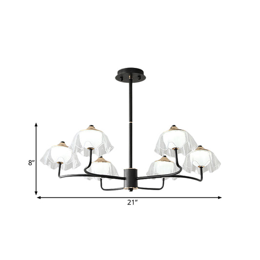 Floral Chandelier Light Fixture Modern Style Acrylic 6 Heads Dining Room Ceiling Pendant with Bowl Insert in Black Clearhalo 'Ceiling Lights' 'Chandeliers' 'Modern Chandeliers' 'Modern' Lighting' 786794