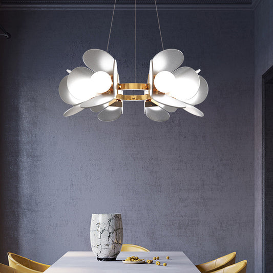 Gold Circle Hanging Chandelier Modernist 6-Light Metal Pendant Lighting with Panel Acrylic Shade Clearhalo 'Ceiling Lights' 'Chandeliers' 'Modern Chandeliers' 'Modern' Lighting' 786796