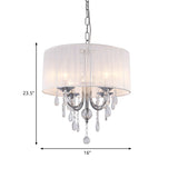 Drum Living Room Chandelier Lighting Fixture Simple Style Fabric 4 Lights Chrome Pendant Light Kit with Crystal Drop Clearhalo 'Ceiling Lights' 'Chandeliers' 'Modern Chandeliers' 'Modern' Lighting' 786929