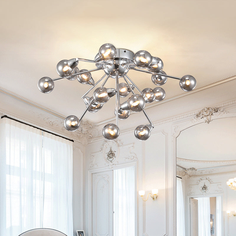 Bubble Bedroom Ceiling Mount Chandelier Smoke Grey Glass 9/20-Head Modernist Semi Flush Light in Chrome Clearhalo 'Ceiling Lights' 'Chandeliers' 'Close To Ceiling Lights' 'Close to ceiling' 'Glass shade' 'Glass' 'Semi-flushmount' Lighting' 786931