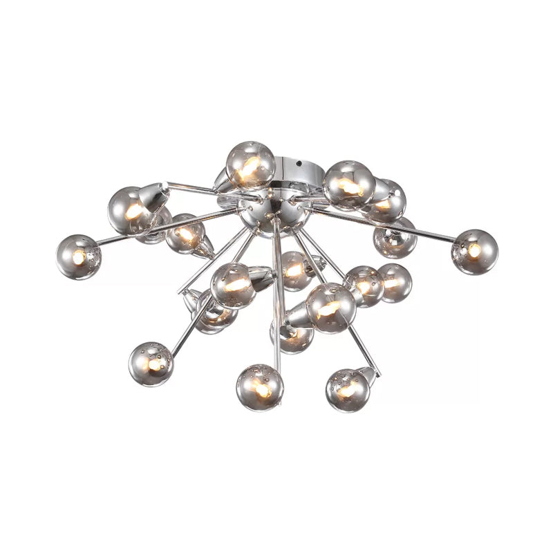 Bubble Bedroom Ceiling Mount Chandelier Smoke Grey Glass 9/20-Head Modernist Semi Flush Light in Chrome Clearhalo 'Ceiling Lights' 'Chandeliers' 'Close To Ceiling Lights' 'Close to ceiling' 'Glass shade' 'Glass' 'Semi-flushmount' Lighting' 786932