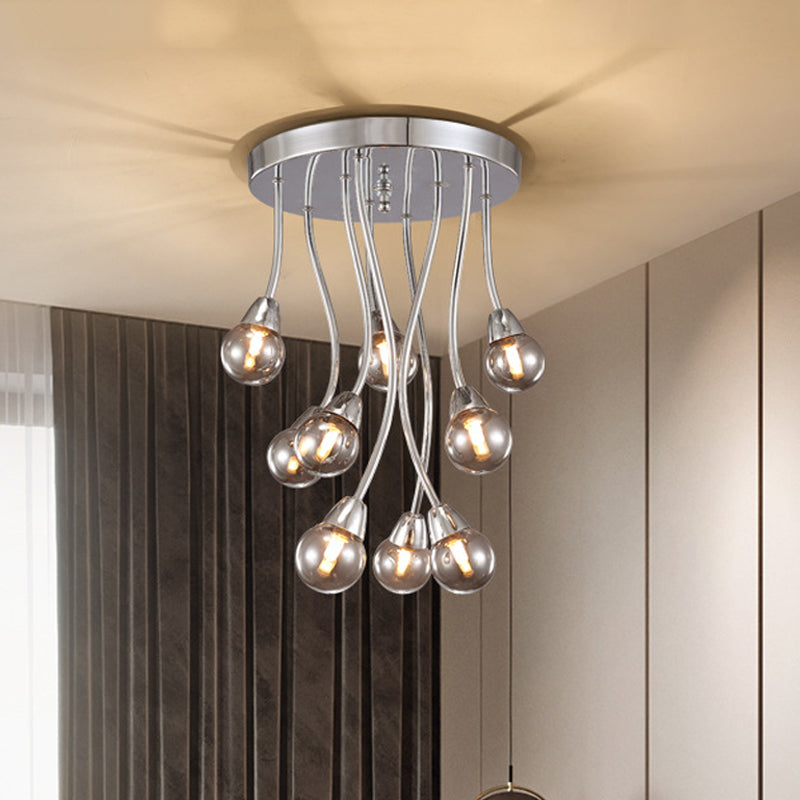 Bubble Bedroom Ceiling Mount Chandelier Smoke Grey Glass 9/20-Head Modernist Semi Flush Light in Chrome Clearhalo 'Ceiling Lights' 'Chandeliers' 'Close To Ceiling Lights' 'Close to ceiling' 'Glass shade' 'Glass' 'Semi-flushmount' Lighting' 786935