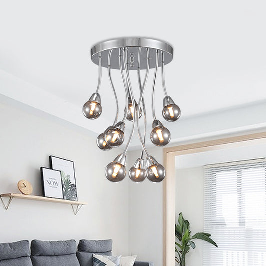 Bubble Bedroom Ceiling Mount Chandelier Smoke Grey Glass 9/20-Head Modernist Semi Flush Light in Chrome Clearhalo 'Ceiling Lights' 'Chandeliers' 'Close To Ceiling Lights' 'Close to ceiling' 'Glass shade' 'Glass' 'Semi-flushmount' Lighting' 786936