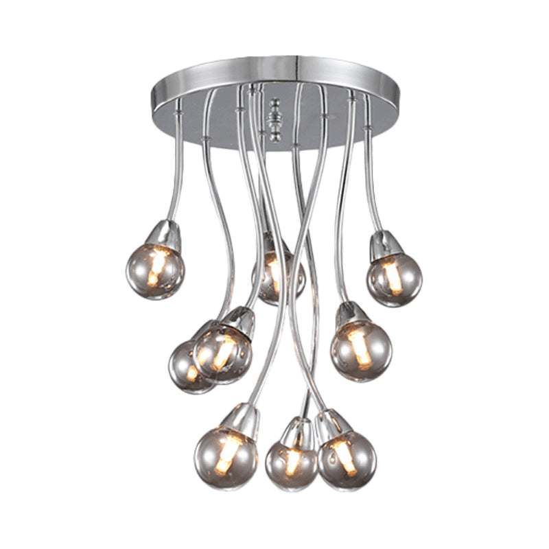 Bubble Bedroom Ceiling Mount Chandelier Smoke Grey Glass 9/20-Head Modernist Semi Flush Light in Chrome Clearhalo 'Ceiling Lights' 'Chandeliers' 'Close To Ceiling Lights' 'Close to ceiling' 'Glass shade' 'Glass' 'Semi-flushmount' Lighting' 786937