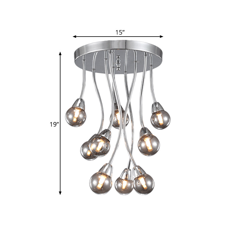 Bubble Bedroom Ceiling Mount Chandelier Smoke Grey Glass 9/20-Head Modernist Semi Flush Light in Chrome Clearhalo 'Ceiling Lights' 'Chandeliers' 'Close To Ceiling Lights' 'Close to ceiling' 'Glass shade' 'Glass' 'Semi-flushmount' Lighting' 786938