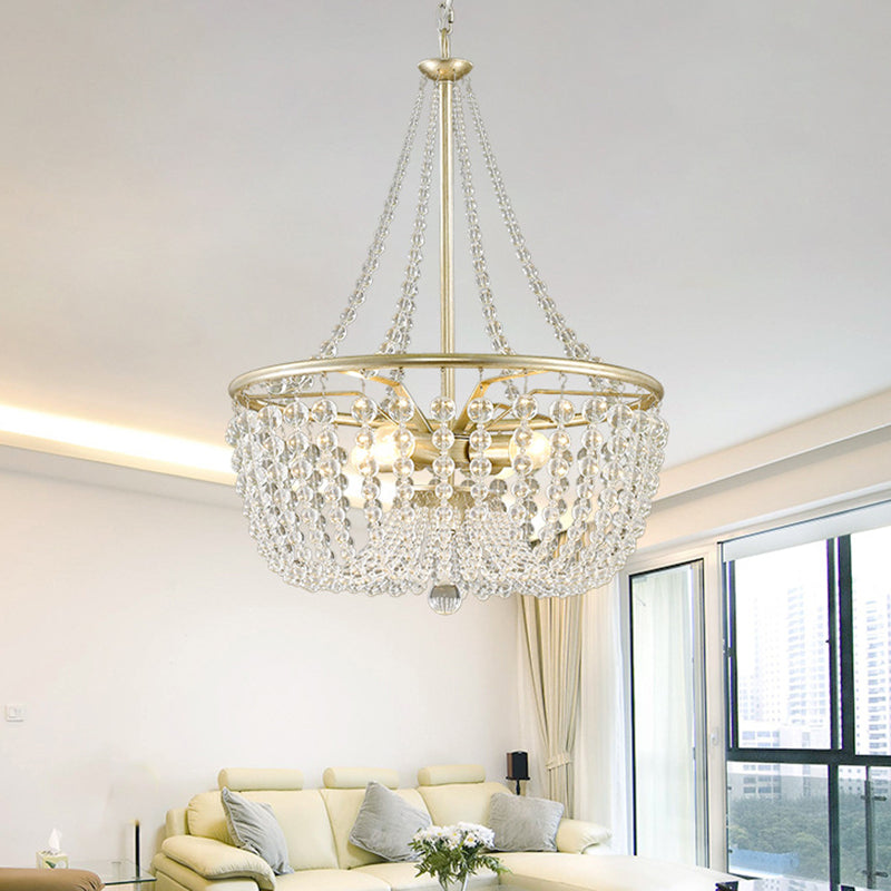 4 Heads Ceiling Chandelier Modern Style Living Room Hanging Light Kit with Basket Crystal Shade in Gold Gold Clearhalo 'Ceiling Lights' 'Chandeliers' 'Modern Chandeliers' 'Modern' Lighting' 786956