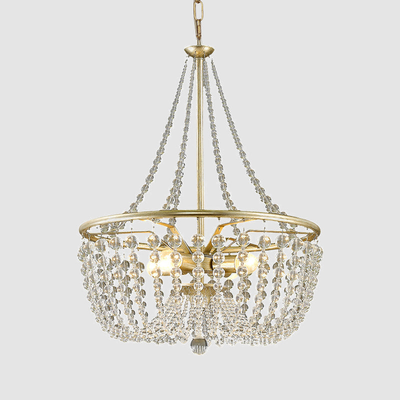 4 Heads Ceiling Chandelier Modern Style Living Room Hanging Light Kit with Basket Crystal Shade in Gold Clearhalo 'Ceiling Lights' 'Chandeliers' 'Modern Chandeliers' 'Modern' Lighting' 786958