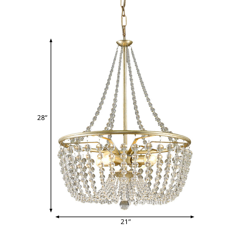 4 Heads Ceiling Chandelier Modern Style Living Room Hanging Light Kit with Basket Crystal Shade in Gold Clearhalo 'Ceiling Lights' 'Chandeliers' 'Modern Chandeliers' 'Modern' Lighting' 786959