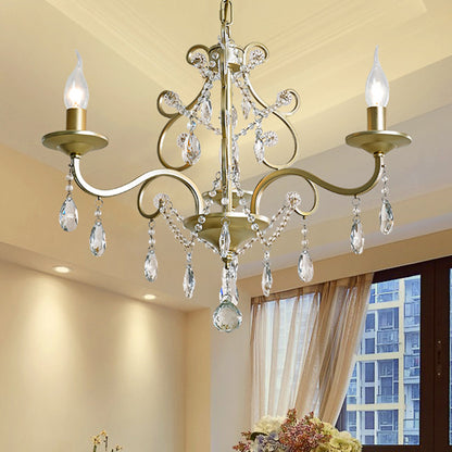 Metal Gold Hanging Chandelier Bent Arm 3/6-Bulb Contemporary Drop Pendant with Crystal Accent 3 Gold Clearhalo 'Ceiling Lights' 'Chandeliers' 'Modern Chandeliers' 'Modern' Lighting' 786973