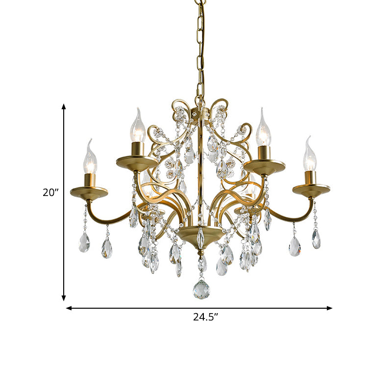 Metal Gold Hanging Chandelier Bent Arm 3/6-Bulb Contemporary Drop Pendant with Crystal Accent Clearhalo 'Ceiling Lights' 'Chandeliers' 'Modern Chandeliers' 'Modern' Lighting' 786981