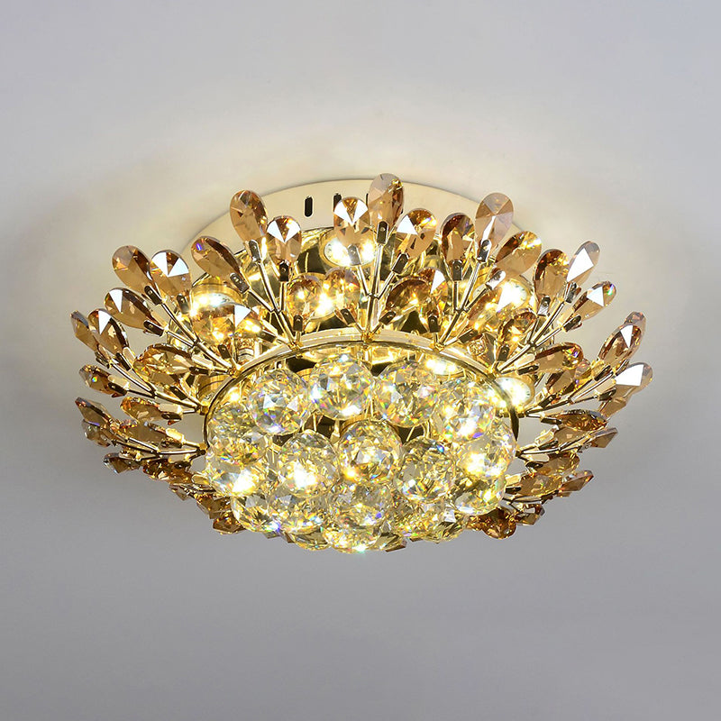 Cognac and Clear Crystal Gold Ceiling Lamp Branch LED Contemporary Flush Mount Lighting Fixture in Gold for Living Room Clearhalo 'Ceiling Lights' 'Close To Ceiling Lights' 'Close to ceiling' 'Flush mount' Lighting' 787044