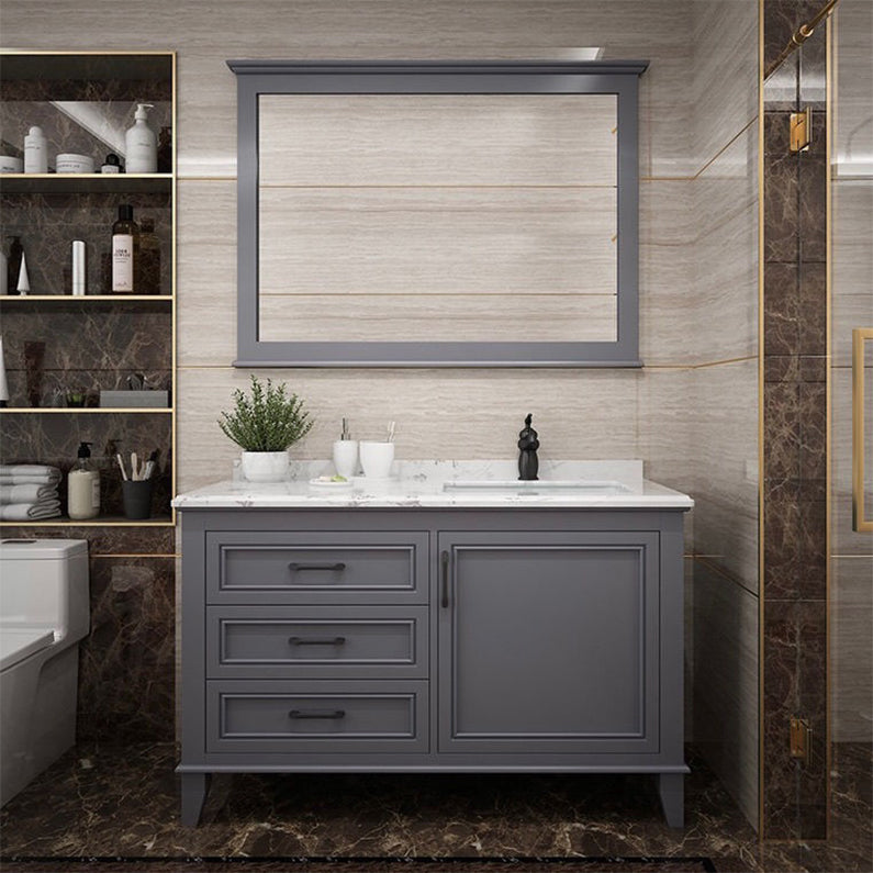 Modern Gray Sink Vanity Freestanding Wooden Bathroom Vanity with Drawers Vanity & Faucet & Mirrors Clearhalo 'Bathroom Remodel & Bathroom Fixtures' 'Bathroom Vanities' 'bathroom_vanities' 'Home Improvement' 'home_improvement' 'home_improvement_bathroom_vanities' 7871963