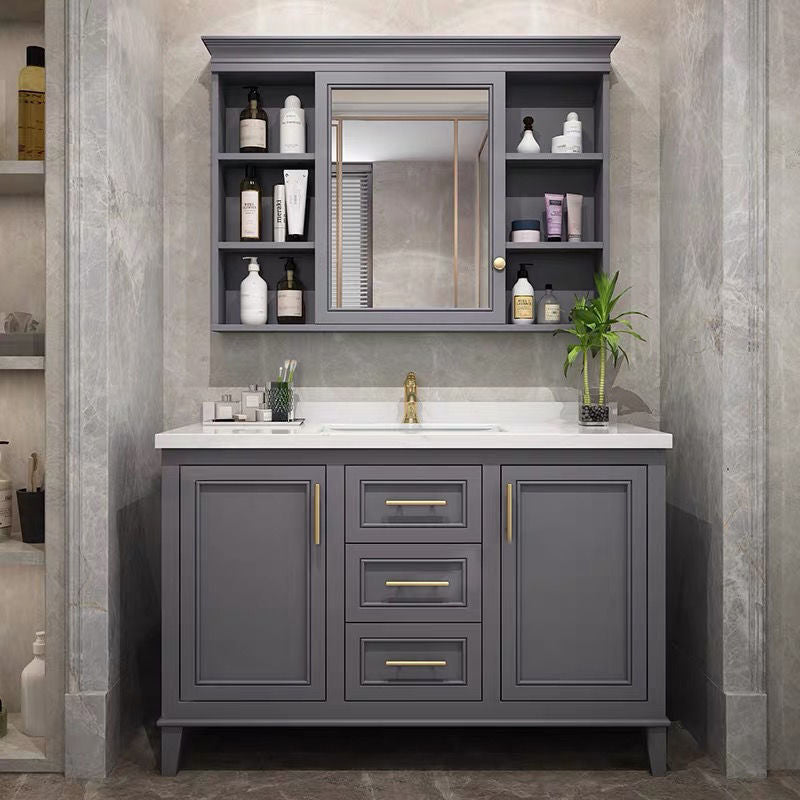 Modern Gray Sink Vanity Freestanding Wooden Bathroom Vanity with Drawers Clearhalo 'Bathroom Remodel & Bathroom Fixtures' 'Bathroom Vanities' 'bathroom_vanities' 'Home Improvement' 'home_improvement' 'home_improvement_bathroom_vanities' 7871966