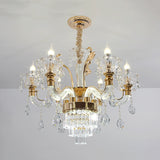 Clear Glass Candelabra Chandelier Traditional 6-Light Dining Room Ceiling Suspension Lamp in Gold with Cystal Accent Clearhalo 'Ceiling Lights' 'Chandeliers' 'Modern Chandeliers' 'Modern' Lighting' 787261