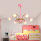 Drooping Hanging Chandelier Macaron Metal 6 Bulbs Kids Bedroom Ceiling Pendant in Pink/Blue with Double Ball Glass Shade Clearhalo 'Ceiling Lights' 'Chandeliers' Lighting' options 787267