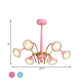 Drooping Hanging Chandelier Macaron Metal 6 Bulbs Kids Bedroom Ceiling Pendant in Pink/Blue with Double Ball Glass Shade Clearhalo 'Ceiling Lights' 'Chandeliers' Lighting' options 787270