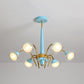 Drooping Hanging Chandelier Macaron Metal 6 Bulbs Kids Bedroom Ceiling Pendant in Pink/Blue with Double Ball Glass Shade Clearhalo 'Ceiling Lights' 'Chandeliers' Lighting' options 787274