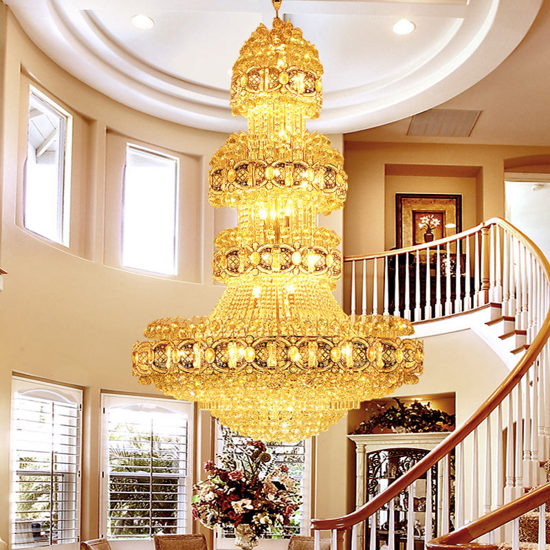 Modern Stylish 4 Tiers Chandelier Opulent Crystal LED Ceiling Hanging Light in Gold for Lobby Gold Clearhalo 'Ceiling Lights' 'Chandeliers' 'Modern Chandeliers' 'Modern' Lighting' 787275