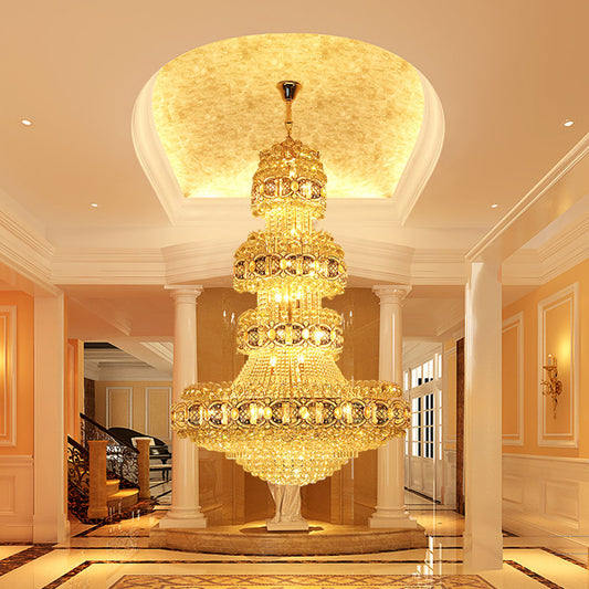 Modern Stylish 4 Tiers Chandelier Opulent Crystal LED Ceiling Hanging Light in Gold for Lobby Clearhalo 'Ceiling Lights' 'Chandeliers' 'Modern Chandeliers' 'Modern' Lighting' 787276