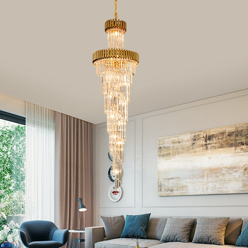 Spiral Crystal Prism Chandelier Contemporary 14 Lights Banquet Hall Ceiling Pendant Lamp in Black/Brass Clearhalo 'Ceiling Lights' 'Chandeliers' 'Modern Chandeliers' 'Modern' Lighting' 787280