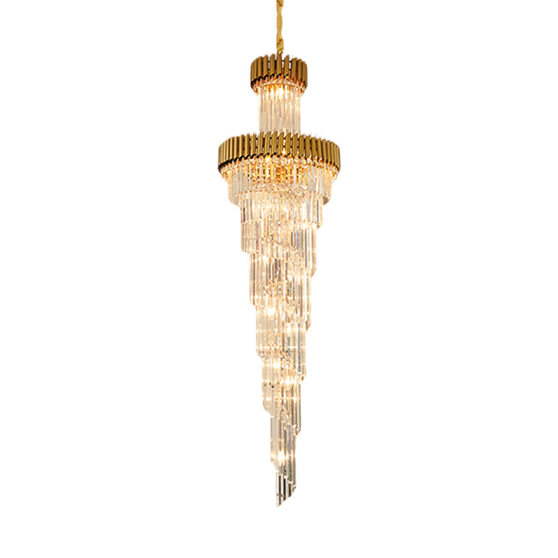 Spiral Crystal Prism Chandelier Contemporary 14 Lights Banquet Hall Ceiling Pendant Lamp in Black/Brass Clearhalo 'Ceiling Lights' 'Chandeliers' 'Modern Chandeliers' 'Modern' Lighting' 787281