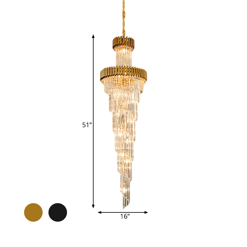 Spiral Crystal Prism Chandelier Contemporary 14 Lights Banquet Hall Ceiling Pendant Lamp in Black/Brass Clearhalo 'Ceiling Lights' 'Chandeliers' 'Modern Chandeliers' 'Modern' Lighting' 787282