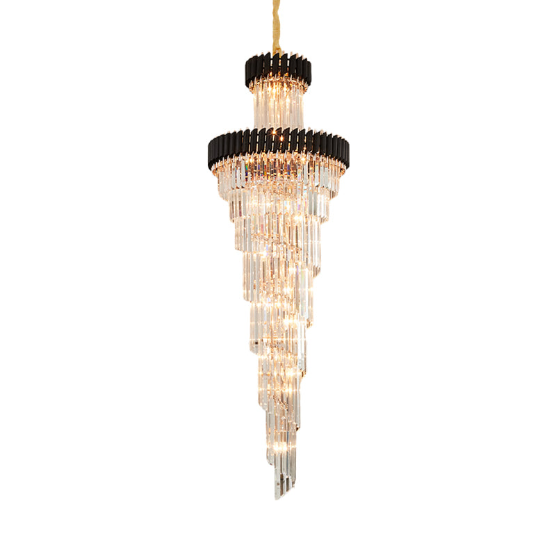 Spiral Crystal Prism Chandelier Contemporary 14 Lights Banquet Hall Ceiling Pendant Lamp in Black/Brass Clearhalo 'Ceiling Lights' 'Chandeliers' 'Modern Chandeliers' 'Modern' Lighting' 787286