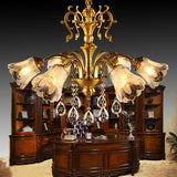 Brass Flower Pendant Chandelier Retro Clear Glass 6 Lights Living Room Hanging Lamp with Crystal Drape Brass Clearhalo 'Ceiling Lights' 'Chandeliers' 'Modern Chandeliers' 'Modern' Lighting' 787287