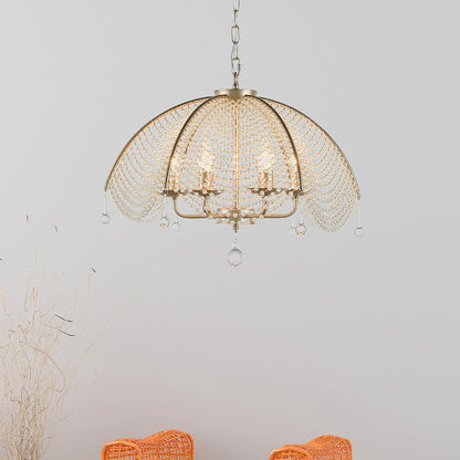 Crystal Strand Gold Chandelier Umbrella 3 Lights Suspension Pendant with Candle Design Gold Clearhalo 'Ceiling Lights' 'Chandeliers' Lighting' options 787348_fed65084-7c2a-4a56-963c-7e0d19fbe7cd