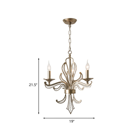 Crystal Beaded Antiqued Silver Drop Lamp Foliage Candelabrum 3 Heads Rural Chandelier Clearhalo 'Ceiling Lights' 'Chandeliers' Lighting' options 787428