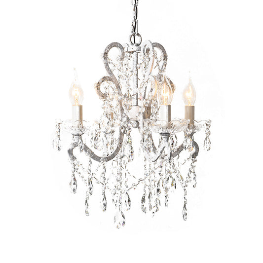 4 Heads Chandelier French Country Living Room Ceiling Suspension Lamp with Candelabrum Crystal Design Clearhalo 'Ceiling Lights' 'Chandeliers' Lighting' options 787443