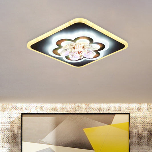Contemporary Floral Flush Lighting Acrylic LED Foyer Flush Lamp in White with Crystal Accent Clearhalo 'Ceiling Lights' 'Close To Ceiling Lights' 'Close to ceiling' 'Flush mount' Lighting' 787534