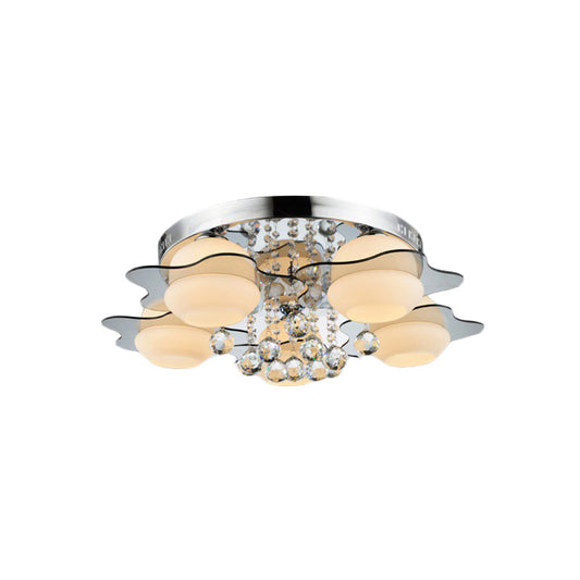 3/5-Head White Glass Flushmount Modernism Chrome Floral Living Room Ceiling Flush Light with Crystal Ball Drop Clearhalo 'Ceiling Lights' 'Close To Ceiling Lights' 'Close to ceiling' 'Flush mount' Lighting' 787641