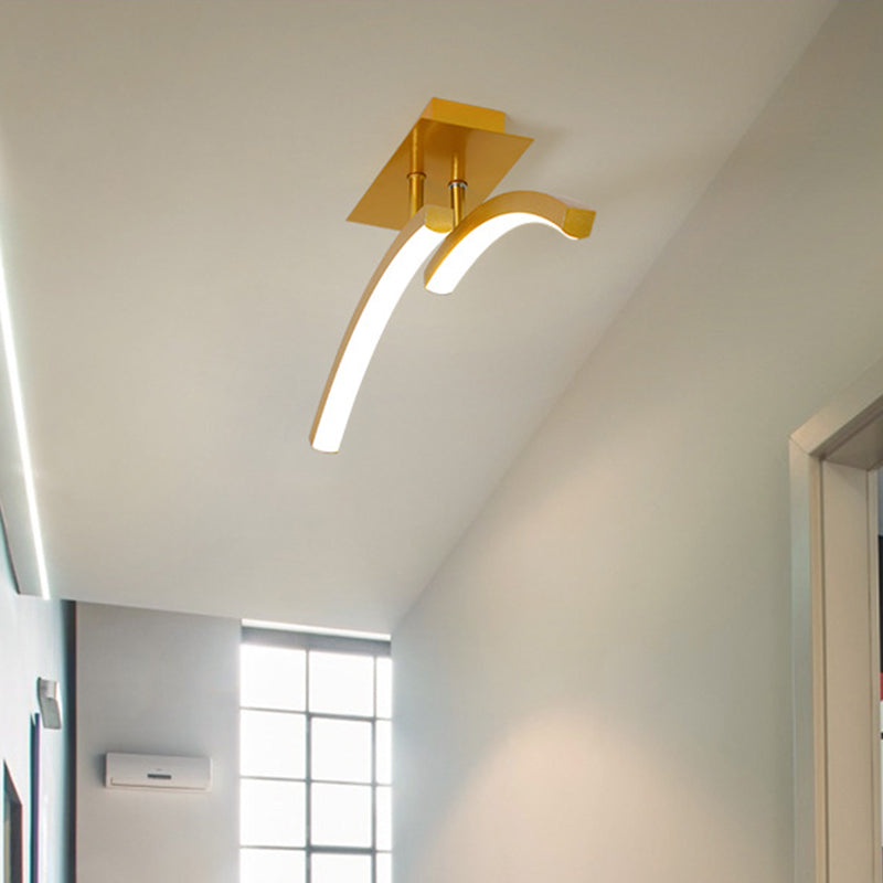 Minimal Dual Arc Semi Flush Mount Lamp Acrylic LED Corridor Flush Lighting in Gold, Warm/White Light Gold Clearhalo 'Ceiling Lights' 'Close To Ceiling Lights' 'Close to ceiling' 'Semi-flushmount' Lighting' 787643