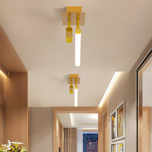 Minimal Dual Arc Semi Flush Mount Lamp Acrylic LED Corridor Flush Lighting in Gold, Warm/White Light Clearhalo 'Ceiling Lights' 'Close To Ceiling Lights' 'Close to ceiling' 'Semi-flushmount' Lighting' 787644